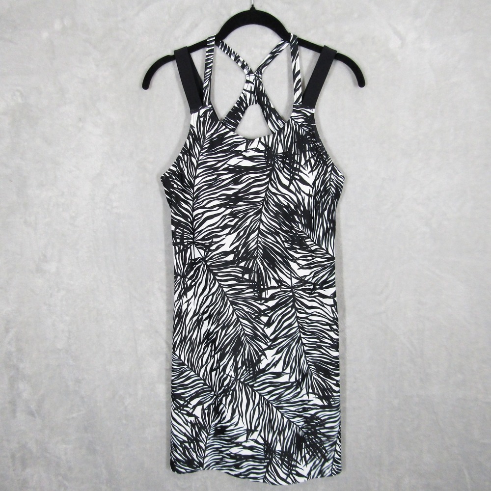 Athleta Palm Print Dress 34 D/DD Black White Sleeveless Tank